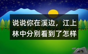 說(shuō)說(shuō)你在溪邊，江上、林中分別看到了怎樣的畫(huà)面。