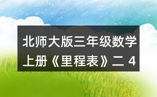 北師大版三年級數(shù)學(xué)上冊《里程表》（二） 4.趙叔叔每天騎摩托車上下班，他這一周每天行駛的里程如下。 (1) 趙叔叔這五天一共行駛了多少千米? (2)星期一早上出發(fā)時里程表的讀數(shù)是632千米，算一算，趙