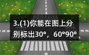 3.(1)你能在圖上分別標(biāo)出30°，60°,90°,120°,180°,270°的角嗎?