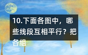 10.下面各圖中，哪些線段互相平行？把各組平行線段涂上相同的顏色。