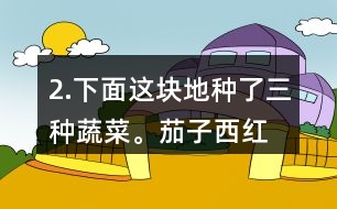 2.下面這塊地種了三種蔬菜。茄子、西紅柿和黃瓜各種了多少平方米？這塊地共有多少平方米？