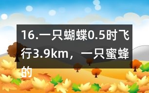 16.一只蝴蝶0.5時飛行3.9km，一只蜜蜂的飛行速度約是這只蝴蝶的2倍。這只蜜蜂每時飛行多少千米?