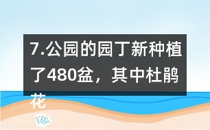 7.公園的園丁新種植了480盆，其中杜鵑花占6分之1，月季花占3分之2。新種植的這兩種花共多少盆。
