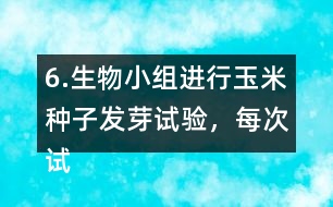 6.生物小組進(jìn)行玉米種子發(fā)芽試驗(yàn)，每次試驗(yàn)結(jié)果如下：