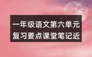 一年級(jí)語文第六單元復(fù)習(xí)要點(diǎn)課堂筆記近反義詞