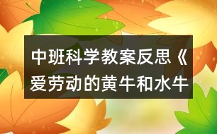 中班科學(xué)教案反思《愛(ài)勞動(dòng)的黃牛和水?！?></p>										
													<h3>1、中班科學(xué)教案反思《愛(ài)勞動(dòng)的黃牛和水?！?/h3><p>　　教材分析：</p><p>　　黃牛和水牛都是牛，但是兩者之間卻有非常大的區(qū)別，不管是在工作中，還是在生活習(xí)慣上都值得孩子細(xì)細(xì)的探究。</p><p>　　活動(dòng)目標(biāo)：</p><p>　　1、認(rèn)識(shí)、比較黃牛和水牛的外形特征。</p><p>　　2、激發(fā)喜愛(ài)牛的情感。</p><p>　　3、培養(yǎng)幼兒對(duì)事物的好奇心，樂(lè)于大膽探究和實(shí)驗(yàn)。</p><p>　　4、愿意大膽嘗試，并與同伴分享自己的心得。</p><p>　　5、激發(fā)幼兒對(duì)科學(xué)活動(dòng)的興趣。</p><p>　　活動(dòng)重點(diǎn)難點(diǎn)：</p><p>　　活動(dòng)重點(diǎn)：</p><p>　　認(rèn)識(shí)、比較黃牛和水牛的外形特征。</p><p>　　活動(dòng)難點(diǎn)：</p><p>　　認(rèn)識(shí)、比較黃牛和水牛的外形特征。</p><p>　　難點(diǎn)形成原因：</p><p>　　黃牛和水牛體型非常的相似，如果光是看外表，需要幼兒有非常好的觀察能力</p><p>　　難點(diǎn)解決策略：</p><p>　　1、有效提問(wèn)。</p><p>　　2、圖畫(huà)對(duì)比。</p><p>　　3、列表。</p><p>　　設(shè)計(jì)依據(jù)：</p><p>　　以故事情境作為貫穿，再以實(shí)物圖片的觀察、比較，自主探索、發(fā)現(xiàn)、辨別黃牛和水牛。</p><p>　　活動(dòng)過(guò)程：</p><p>　　一、教師講述故事。</p><p>　　除了奶牛，你還見(jiàn)過(guò)什么牛?它是什么樣子的?在什么地方?它在干什么?</p><p>　　引導(dǎo)幼兒在聆聽(tīng)故事的過(guò)程中，初步了解黃牛和水牛的不同特點(diǎn)。</p><p>　　二、觀察掛圖，了解黃牛和水牛的不同之處。</p><p>　　提問(wèn)：黃牛和水牛都有什么自己最厲害的本領(lǐng)，黃牛最厲害的是什么?(.來(lái)源快思老師教案網(wǎng))水牛最厲害的是什么?他們頭上的角有什么不一樣?</p><p>　　水牛為什么喜歡泡在水里?</p><p>　　三、觀察圖片，了解黃布和水牛的相同之處。</p><p>　　提問(wèn)：黃牛和水牛有什么地方是一樣的?</p><p>　　他們的尾巴有什么特點(diǎn)?</p><p>　　他們的長(zhǎng)尾巴有什么本領(lǐng)?</p><p>　　活動(dòng)反思：</p><p>　　這節(jié)課雖然幼兒比較感興趣，一節(jié)課下來(lái)，幼兒也能達(dá)到我的要求，我反思后，因?yàn)檫@節(jié)課在說(shuō)出黃牛和水牛不同和相同的地方時(shí)，要用到記錄表，所以我是直接告訴幼兒的，對(duì)于中班幼兒來(lái)說(shuō)，不便于記住了，如果在幼兒說(shuō)出黃牛和水牛相同和不同時(shí)，我用圖片的形式效果會(huì)更好，還有就是在講故事時(shí)，圖片有點(diǎn)少了，對(duì)于幼兒來(lái)說(shuō)只能通過(guò)故事里的詞語(yǔ)知道黃牛是怎么樣的，水牛又是怎么樣的。其實(shí)并沒(méi)有真正的了解，所以需要老師多找一些黃牛和水牛的圖片，水牛喜歡在水里，可以找一些水牛在水里泡著的圖片，供幼兒觀察等。這樣幼兒就能更加了解黃牛和水牛了。</p><h3>2、中班教案《愛(ài)勞動(dòng)的黃牛和水?！泛此?/h3><p><strong>活動(dòng)目標(biāo)</strong></p><p>　　1、認(rèn)識(shí)、比較黃牛和水牛的外形特征。</p><p>　　2、激發(fā)喜愛(ài)牛的情感。</p><p>　　3、培養(yǎng)幼兒邊操作邊講述的習(xí)慣。</p><p>　　4、對(duì)黃牛和水牛有濃厚的興趣，熱愛(ài)生活樂(lè)于探索。</p><p><strong>活動(dòng)重難點(diǎn)</strong></p><p>　　認(rèn)識(shí)、比較黃牛和水牛的外形特征。</p><p>　　認(rèn)識(shí)、比較黃牛和水牛的外形特征。</p><p>　　難點(diǎn)形成原因</p><p>　　黃牛和水牛體型非常的相似，如果光是看外表，需要幼兒有非常好的觀察能力</p><p>　　難點(diǎn)解決策略</p><p>　　1、有效提問(wèn) 2、圖畫(huà)對(duì)比 3、列表</p><p><strong>活動(dòng)過(guò)程</strong></p><p>　　一、教師講述故事。</p><p>　　除了奶牛，你還見(jiàn)過(guò)什么牛?它是什么樣子的?在什么地方?它在干什么?</p><p>　　引導(dǎo)幼兒在聆聽(tīng)故事的過(guò)程中，初步了解黃牛和水牛的不同特點(diǎn)。</p><p>　　二、觀察掛圖，了解黃牛和水牛的不同之處。</p><p>　　提問(wèn)：黃牛和水牛都有什么自己最厲害的本領(lǐng)，黃牛最厲害的是什么?水牛最厲害的是什么?他們頭上的角有什么不一樣?</p><p>　　水牛為什么喜歡泡在水里?</p><p>　　三、觀察圖片，了解黃布和水牛的相同之處。</p><p>　　提問(wèn)：黃牛和水牛有什么地方是一樣的?</p><p>　　他們的尾巴有什么特點(diǎn)?</p><p>　　他們的長(zhǎng)尾巴有什么本領(lǐng)?</p><p><strong>教學(xué)反思：</strong></p><p>　　活動(dòng)一開(kāi)始，我出示了黃牛和水牛的圖片，讓幼兒比較不同。另我比較高興的是小朋友觀察的很仔細(xì)，有的說(shuō)兩只牛的角不一樣，黃牛的角比較小，水牛的角是大大的彎彎的。還有顏色不一樣，黃牛是黃棕色，水牛是灰黑色。還有點(diǎn)小朋友光看圖片是看不出來(lái)的，水牛的皮比較厚，黃牛的比較薄。更有小朋友說(shuō)到黃牛是在地上，水牛是在水里的。然后我立馬詮釋了“黃牛耕地”和“水牛耕水田”的意思。還讓小朋友帶著問(wèn)題去聽(tīng)聽(tīng)故事里，兩頭牛發(fā)生了什么事情。到底是誰(shuí)最?lèi)?ài)勞動(dòng)?小朋友聽(tīng)的很認(rèn)真。還一起模仿了水牛和黃牛的對(duì)話，一起講了這個(gè)好聽(tīng)的故事。</p><p>　　這節(jié)課雖然幼兒比較感興趣，一節(jié)課下來(lái)，幼兒也能達(dá)到我的要求，我反思后，因?yàn)檫@節(jié)課在說(shuō)出黃牛和水牛不同和相同的地方時(shí)，要用到記錄表，所以我是直接告訴幼兒的，對(duì)于中班幼兒來(lái)說(shuō)，不便于記住了，如果在幼兒說(shuō)出黃牛和水牛相同和不同時(shí)，我用圖片的形式效果會(huì)更好，還有就是在講故事時(shí)，圖片有點(diǎn)少了，對(duì)于幼兒來(lái)說(shuō)只能通過(guò)故事里的詞語(yǔ)知道黃牛是怎么樣的，水牛又是怎么樣的。其實(shí)并沒(méi)有真正的了解，所以需要老師多找一些黃牛和水牛的圖片，水牛喜歡在水里，可以找一些水牛在水里泡著的圖片，供幼兒觀察等。這樣幼兒就能更加了解黃牛和水牛了。</p><h3>3、中班科學(xué)教案《手機(jī)》含反思</h3><p><strong>活動(dòng)目標(biāo)</strong></p><p>　　1.引導(dǎo)幼兒了解手機(jī)的功能。</p><p>　　2.感受手機(jī)給人們生活帶來(lái)的方便以及手機(jī)對(duì)人們生活的不利因素。</p><p>　　3.引導(dǎo)幼兒正確合理的使用手機(jī)。</p><p>　　4.培養(yǎng)幼兒的嘗試精神。</p><p>　　5.發(fā)展幼兒的觀察、分析能力、動(dòng)手能力。</p><p><strong>活動(dòng)準(zhǔn)備</strong></p><p>　　PPT課件、手機(jī)(翻蓋手機(jī)、滑蓋手機(jī)、直板手機(jī))</p><p><strong>活動(dòng)重、難點(diǎn)</strong></p><p>　　重點(diǎn)：引導(dǎo)幼兒了解手機(jī)的功能。</p><p>　　難點(diǎn)：引導(dǎo)幼兒正確合理的使用手機(jī)。</p><p><strong>活動(dòng)過(guò)程</strong></p><p>　　一、參觀手機(jī)店，引起孩子學(xué)習(xí)的興趣。</p><p>　　出示PPT教師：你們看圖上是什么?哦，是手機(jī)。這是張老師剛開(kāi)的手機(jī)店。你們都看到了那些手機(jī)呢?今天，老師把店里的幾款手機(jī)都帶來(lái)了。我們一起來(lái)認(rèn)識(shí)一下它們吧!</p><p>　　二、了解手機(jī)的功能教師：你們?cè)诩依锿孢^(guò)爸爸媽媽的手機(jī)嗎?他們的手機(jī)有什么本領(lǐng)呢?(指名幼兒回答)</p><p>　　教師：你們想不想知道老師帶來(lái)的手機(jī)都有什么本領(lǐng)?老師讓小朋友自己來(lái)發(fā)現(xiàn)，好嗎?(幼兒人手一部手機(jī)自由探索發(fā)現(xiàn)，教師巡回觀察。)</p><p>　　教師：老師這里有一張記錄表，上面有很多圖片，你們認(rèn)識(shí)嗎?!來(lái)自快思老師教案.!(介紹各種圖片代表的意思:信封代表發(fā)信息，鐘表代表時(shí)間，話筒代表錄音等。)如果你發(fā)現(xiàn)自己的手機(jī)上有這種本領(lǐng)，就在圖下打√，沒(méi)有就空著。(幼兒操作，教師巡回指導(dǎo)。)</p><p>　　教師：小朋友的好多圖片下都空著，因?yàn)槲覀兡玫氖且郧吧a(chǎn)的手機(jī)，隨著科學(xué)的進(jìn)步，我們現(xiàn)在用的手機(jī)本領(lǐng)可大了。</p><p>　　三、學(xué)當(dāng)小記者。</p><p>　　教師：今天請(qǐng)小朋友們當(dāng)小記者，去采訪客人老師的手機(jī)有什么本領(lǐng)，完成我們的記錄表。(幼兒兩兩結(jié)伴去采訪客人老師。)</p><p>　　四、了解手機(jī)對(duì)人們的危害。</p><p>　　出示PPT，引導(dǎo)幼兒了解手機(jī)對(duì)人們正常生活的不利影響。</p><p>　　五、結(jié)束教師：手機(jī)給我們的生活帶來(lái)了很大的方便，但在一定程度上也影響了人們的正常生活，我們回家告訴爸爸媽媽要合理地使用手機(jī)。</p><p><strong>活動(dòng)反思</strong></p><p>　　在本次活動(dòng)中我做的不好的地方來(lái)說(shuō)說(shuō)：在第二環(huán)節(jié)中，給孩子投放的操作材料太單一，孩子的探索沒(méi)有達(dá)到我預(yù)設(shè)的效果。在讓孩子采訪時(shí)，也沒(méi)有交代清楚，所以整個(gè)過(guò)程顯得有點(diǎn)亂。</p><h3>4、中班科學(xué)教案《連接》含反思</h3><p>　　活動(dòng)目標(biāo)：</p><p>　　1、對(duì)周?chē)挛镉刑骄康呐d趣和愿望，體驗(yàn)連接成功的快樂(lè)。</p><p>　　2、嘗試用各種方法將不同的物體連接起來(lái)。</p><p>　　3、了解各種連接在生活中的作用。</p><p>　　4、初步了解其特性。</p><p>　　5、發(fā)展動(dòng)手觀察力、操作能力，掌握簡(jiǎn)單的實(shí)驗(yàn)記錄方法。</p><p>　　活動(dòng)準(zhǔn)備：</p><p>　　1、多媒體課件(內(nèi)容為《猴子撈月亮》的動(dòng)畫(huà)節(jié)選和生活中的連接)。</p><p>　　2、操作材料：</p><p>　　第一次操作材料：固體膠(每組1個(gè))、訂書(shū)機(jī)每組1個(gè)、紙寶寶、夾子、牙簽。(第一次材料用了收回)</p><p>　　第二次操作材料：</p><p>　　1)穿：串珠、線、吸管、橡皮泥</p><p>　　2)釘：訂書(shū)釘、訂書(shū)機(jī)、紙盤(pán)</p><p>　　3)擰：螺絲釘、瓶子</p><p>　　4)拼：雪花片、潛力軟膠插子</p><p>　　5)夾：夾子、彩色紙條、布條、紙盤(pán)</p><p>　　6)粘：牙膏盒、藥盒、固體膠、紙盤(pán)</p><p>　　(材料分別用幾個(gè)箱子放在一起讓孩子們自己選擇材料然后到座位上去操作)</p><p>　　活動(dòng)過(guò)程：</p><p>　　一、活動(dòng)導(dǎo)入，引起興趣。</p><p>　　1、觀看動(dòng)畫(huà)片段 (播放動(dòng)畫(huà)片節(jié)選)。</p><p>　　師：小朋友們，你們聽(tīng)過(guò)《猴子撈月亮》的故事嗎?故事里的小猴子們是怎樣撈水里的月亮的?讓我們一起來(lái)看一看吧!</p><p>　　2、讓幼兒自由的說(shuō)一說(shuō)。</p><p>　　師：誰(shuí)來(lái)說(shuō)一說(shuō)小猴子們是怎樣撈月亮的呀?</p><p>　　教師小結(jié)：</p><p>　　大家都觀察得很仔細(xì)，剛才某某小朋友用到一個(gè)詞--連接，小猴子們一只抓住一只，一只連著一只，是用連接的方法撈水里的月亮的。(引導(dǎo)小朋友們說(shuō)出猴子是用連接的方法撈的)</p><p>　　二、找連接、說(shuō)連接</p><p>　　1、嘗試連接。</p><p>　　1)出示紙條，請(qǐng)幼兒嘗試用連接的方法將兩張紙連接起來(lái)。</p><p>　　師：你們瞧，老師請(qǐng)來(lái)了紙寶寶和我們一起做游戲，請(qǐng)你們想辦法把它們連接起來(lái)，你們可以使用一種小工具，看看誰(shuí)的辦法好。</p><p>　　2)幼兒嘗試操作，教師適當(dāng)指導(dǎo)。</p><p>　　3)請(qǐng)幼兒說(shuō)說(shuō)實(shí)驗(yàn)的結(jié)果。</p><p>　　師：小實(shí)驗(yàn)成功了嗎?請(qǐng)你們說(shuō)一說(shuō)你是怎樣讓紙寶寶連接起來(lái)的呢?</p><p>　　(在這個(gè)環(huán)節(jié)中，主要是讓幼兒通過(guò)簡(jiǎn)單的操作，感受一些基本的連接方法。這個(gè)環(huán)節(jié)比較簡(jiǎn)單，但起著承上啟下的作用，為下一環(huán)節(jié)做鋪墊。)</p><p>　　2、發(fā)現(xiàn)連接</p><p>　　1)提出新問(wèn)題：小朋友們真會(huì)想辦法。剛才我們用訂的方法、粘的方法、穿的方法、夾的方法，幫紙寶寶接連在了一起。你們真是太棒啦!在我們的生活中也有許多的連接，讓我們來(lái)找一找吧?？纯凑l(shuí)的眼睛最亮喲!</p><p>　　2)和幼兒一起找找說(shuō)說(shuō)生活中的連接。</p><p>　　師：(1)你們瞧，這是什么，是用穿的方法連接起來(lái)的，太漂亮了!(ppt展示項(xiàng)鏈、門(mén)簾等圖片)</p><p>　　(2)柵欄用螺紋釘連接起來(lái)變得更加牢固;(展示柵欄圖片)</p><p>　　(3)水管用擰的辦法連接起來(lái)把自來(lái)水送到千家萬(wàn)戶(hù)。(展示水管圖片)</p><p>　　師：請(qǐng)你們想一想，你們還發(fā)現(xiàn)了哪些連接?誰(shuí)先說(shuō)?(請(qǐng)小朋友們踴躍發(fā)言)</p><p>　　教師小結(jié)：連接的作用可真大呀，小小的連接讓我們的生活變得更方便。</p><p>　　三、試連接、做連接</p><p>　　讓幼兒大膽嘗試，用各種方法將教師所提供的材料連接起來(lái)，做成有趣的或是有用的東西。</p><p>　　教師交代要求：</p><p>　　1、今天，我們的連接工廠馬上就要開(kāi)工啦!在你們的身后有一些奇妙的箱子，里面有好多好多材料，待會(huì)兒，請(qǐng)你們打開(kāi)看一看。開(kāi)動(dòng)小腦筋，用合適的方法把它們連接起來(lái)，做一件你想做的的東西。好，現(xiàn)在就請(qǐng)你們?nèi)ミx擇一個(gè)自己喜歡的箱子吧?？纯凑l(shuí)是今天的連接小能手。</p><p>　　2、幼兒分組進(jìn)行操作，嘗試連接。</p><p>　　3、師幼一起交流總結(jié)，共同分享。</p><p>　　師：好了，現(xiàn)在就請(qǐng)你們自己來(lái)介紹一下你們的作品,并放到展示區(qū)展示。</p><p>　　四、結(jié)束</p><p>　　教師：你們真是太有創(chuàng)意了，個(gè)個(gè)都是連接小能手，今天，我們用穿、粘、夾、 擰、拼等方式把東西連接起來(lái)了，小朋友們回家后再想一想，問(wèn)問(wèn)爸爸媽媽?zhuān)€有沒(méi)有其他的連接方式。</p><p>　　活動(dòng)反思：</p><p>　　整個(gè)活動(dòng)環(huán)節(jié)、思路很清晰，教學(xué)難度層層遞進(jìn)，借助視頻和幼兒對(duì)多米諾骨牌的自我探究，知道和掌握了多米諾骨牌的正確玩法，通過(guò)一節(jié)活動(dòng)課認(rèn)識(shí)了一個(gè)新鮮的事物。這次活動(dòng)，教師借助“材料介入”、“視頻介入”和“游戲介入”這三個(gè)主要的介入點(diǎn)來(lái)組織這次“好玩的多米諾骨牌”教學(xué)活動(dòng)，使得幼兒在看看、玩玩、想想、動(dòng)動(dòng)手中培養(yǎng)了一定的探究能力，同時(shí)充分體驗(yàn)到多米諾骨牌的好玩之處。</p><p>　　不足之處：</p><p>　　1.新的材料對(duì)幼兒而言比較新穎，具有誘惑力，在課堂上面孩子們?nèi)滩蛔∪[弄它們，這樣上課的注意力就分散了許多。建議在課前和幼兒來(lái)了“約定”，讓課堂的常規(guī)更好些。</p><p>　　2.環(huán)節(jié)一，并不會(huì)影響到本次活動(dòng)課的重點(diǎn)教學(xué)，可以刪除，將更多的時(shí)間留在幼兒的探究環(huán)節(jié)。</p><p>　　3.幼兒的探究環(huán)節(jié)，建議老師要放開(kāi)些，讓幼兒真正在探究中掌握多米諾骨牌的正確玩法，不要過(guò)多的去引導(dǎo)。教師可以在幼兒探究的過(guò)程中用相機(jī)或者錄像去捕捉幼兒排列多米諾骨牌的各種情況，在介紹和講解的時(shí)候就可以針對(duì)這些情況來(lái)分析，有所針對(duì)性。</p><p>　　4.其中探索中給出的三種現(xiàn)象情形中：骨牌緊密排列，倒下來(lái)教師總結(jié)是的一下子倒的，其實(shí)有些概念的錯(cuò)誤，它其實(shí)也是一塊接著一塊倒下的，只是倒下來(lái)的時(shí)候加快了速度。</p><h3>5、中班科學(xué)教案評(píng)價(jià)《會(huì)變色的蔬果》含反思</h3><p><strong>【學(xué)習(xí)目標(biāo)】</strong></p><p>　　1、學(xué)習(xí)觀察并描述蔬果的顏色變化，發(fā)展觀察力和語(yǔ)言表達(dá)能力。</p><p>　　2、學(xué)習(xí)用圖畫(huà)做記錄。</p><p>　　3、認(rèn)識(shí)和感受一星期的排列順序，發(fā)展數(shù)理邏輯能力。</p><p>　　4、發(fā)展合作探究與用符號(hào)記錄實(shí)驗(yàn)結(jié)果的能力。</p><p>　　5、培養(yǎng)幼兒動(dòng)手操作能力，在活動(dòng)中大膽創(chuàng)造并分享與同伴合作成功的體驗(yàn)。</p><p><strong>【活動(dòng)準(zhǔn)備】</strong></p><p>　　1、提前把未成熟的香蕉、芒果和蕃茄放進(jìn)神秘袋;把成熟的香蕉、芒果和蕃茄放進(jìn)另一個(gè)神秘袋。</p><p>　　2、提前把未成熟的芒果和成熟的芒果分別切成小塊。</p><p><strong>【活動(dòng)過(guò)程】學(xué)習(xí)領(lǐng)域：</strong></p><p>　　形式：小組</p><p>　　1.請(qǐng)幼兒輪流把手伸進(jìn)神秘袋摸一摸，猜猜袋中放了哪三種蔬果。</p><p>　　2.出示神秘袋中的蔬果，請(qǐng)幼兒觀察并描述這些未成熟蔬果的顏色。</p><p>　　3.出示另一個(gè)神秘袋，請(qǐng)幼兒逐一抽出成熟的蔬果，向幼兒提問(wèn)：</p><p>　　.兩個(gè)袋子里的蔬果有什么不同?</p><p>　　.你喜歡吃哪個(gè)袋子里的蔬果?為什么?</p><p>　　.你認(rèn)為哪個(gè)袋子里的蔬果會(huì)比較好吃?為什么?</p><p>　　4.請(qǐng)幼兒分別嘗一嘗未成熟的芒果和成熟的芒果，向幼兒提問(wèn)：</p><p>　　.兩種芒果的味道有什么不同?</p><p>　　.什么顏色的芒果味道甜?</p><p>　　.什么顏色的芒果味道酸?</p><p>　　5.把未成熟的蔬果放在籃子中，請(qǐng)幼兒觀察：幾天后蔬果的顏色會(huì)有什么變化，并用圖畫(huà)記錄下來(lái)。</p><p>　　教師可以在星期一開(kāi)展這個(gè)活動(dòng)，在以后的每一天里引導(dǎo)幼兒用圖畫(huà)記錄蔬果顏色的變化時(shí)，標(biāo)注出記錄時(shí)間是幾月幾日星期幾，從而幫助幼兒認(rèn)識(shí)和感受一星期的排列順序。</p><p><strong>活動(dòng)評(píng)價(jià)：</strong></p><p>　　.能描述蔬果成熟前后的顏色變化。</p><p>　　.能用圖畫(huà)做記錄。</p><p>　　.初步了解一星期的排列順序。</p><p><strong>活動(dòng)建議：</strong></p><p>　　.建議教師為每一位幼兒準(zhǔn)備一個(gè)觀察記錄冊(cè)，請(qǐng)幼兒每天使用其中的一頁(yè)畫(huà)下水果顏色的變化，最后將這些記錄冊(cè)進(jìn)行分享，看看大家的記錄結(jié)果有什么變化。</p><p><strong>教學(xué)反思：</strong></p><p>　　引領(lǐng)幼兒再次深入地進(jìn)行探索，給幼兒留出探索的余地和延伸的空間。整個(gè)活動(dòng)，給予幼兒較寬松的氛圍，教師只是充當(dāng)了活動(dòng)中的支持者，鼓勵(lì)者，合作者，引導(dǎo)者，用心傾聽(tīng)幼兒的表述，并及時(shí)的梳理與小結(jié)。</p><h3>6、中班科學(xué)教案《夏天》含反思</h3><p><strong>設(shè)計(jì)意圖</strong></p><p>　　夏天到來(lái)了，天氣越來(lái)越熱，在進(jìn)行戶(hù)外活動(dòng)時(shí)如果天氣熱，我們會(huì)酌情的縮短在戶(hù)外的時(shí)間，天氣的炎熱，有的孩子會(huì)出汗并且會(huì)心情煩躁，有的孩子在家中中午不聽(tīng)家人的勸告往外跑。通過(guò)本次活動(dòng)目的是讓他們了解到夏天的天氣和感受到太陽(yáng)的火辣，懂得幾種防曬的方法，使孩子們愉快地度過(guò)炎熱的夏天。</p><p><strong>活動(dòng)目標(biāo)</strong></p><p>　　1、理解詩(shī)歌內(nèi)容，感受太陽(yáng)的火辣，嘗試仿編兒歌。</p><p>　　2、初步了解幾種夏天防曬、保護(hù)皮膚的方法。</p><p>　　3、體驗(yàn)明顯的季節(jié)特征。</p><p>　　4、使幼兒對(duì)探索自然現(xiàn)象感興趣。</p><p>　　5、激發(fā)幼兒對(duì)科學(xué)活動(dòng)的興趣。</p><p><strong>活動(dòng)準(zhǔn)備</strong></p><p>　　1、一個(gè)做成太陽(yáng)狀的刷子道具。</p><p>　　2、《夏天防曬好方法》教學(xué)掛圖。</p><p><strong>活動(dòng)過(guò)程</strong></p><p>　　1、猜謎語(yǔ)引出活動(dòng)主題。</p><p>　　紅紅的臉蛋掛天上，又大又圓照四方，它讓萬(wàn)物來(lái)生長(zhǎng)，豐收需要它幫忙。</p><p>　　2、感受夏天太陽(yáng)的火辣。</p><p>　　(1)談話：小朋友現(xiàn)在是什么季節(jié)了?(夏天來(lái)到了)如果你站在外邊太陽(yáng)照在身上有什么感覺(jué)?(很熱)你還發(fā)現(xiàn)太陽(yáng)照在什么地方?(照在買(mǎi)菜的人身上、照在汽車(chē)上、照在蓋房子的人身上等)幼兒根據(jù)自己的生活經(jīng)驗(yàn)自由講述。</p><p>　　3、請(qǐng)幼兒欣賞詩(shī)歌《夏天的太陽(yáng)很頑皮》，感知太陽(yáng)的熱量。</p><p>　　(1)出示太陽(yáng)刷子，引起幼兒的興趣。</p><p>　　夏天的太陽(yáng)很頑皮，像把紅刷子，到處找人刷，請(qǐng)小朋友們聽(tīng)一聽(tīng)它刷到了那些人?</p><p>　　(2)教師一邊演示教具，一邊朗誦兒歌《夏天的太陽(yáng)很頑皮》。</p><p>　　提問(wèn)：詩(shī)歌中夏天的太陽(yáng)究竟把誰(shuí)刷得火辣辣的呢?</p><p>　　(3)教師演示教具，幼兒根據(jù)詩(shī)歌做動(dòng)作(比如：游泳、爬上、騎車(chē)等)</p><p>　　(4)一名幼兒演示教具，其他幼兒邊做各種動(dòng)作邊說(shuō)詩(shī)歌。</p><p>　　4、引導(dǎo)幼兒根據(jù)生活經(jīng)驗(yàn)加以想象性描述，進(jìn)行仿編詩(shī)歌。</p><p>　　提問(wèn)：夏天的太陽(yáng)還會(huì)把誰(shuí)刷得火辣辣的呢?(教師整理后)</p><p>　　夏天的太陽(yáng)很頑皮，</p><p>　　拿把紅刷子，</p><p>　　到處找人刷。</p><p>　　刷刷蓋房的人，</p><p>　　刷刷買(mǎi)菜的人，</p><p>　　刷刷種地的人，</p><p>　　刷刷割麥子的人。</p><p>　　5、室外體驗(yàn)太陽(yáng)的炎熱。</p><p>　　帶領(lǐng)幼兒來(lái)到戶(hù)外空地上，和幼兒在太陽(yáng)底下站立一會(huì)兒。(在陽(yáng)光下活動(dòng)應(yīng)控制時(shí)間，不能太久。)教師將兒歌中的角色變成幼兒的名字或幼兒身體的某一部位。如：刷刷***，刷的***火辣辣;或刷刷小朋友的頭頂，刷的頭頂火辣辣等。</p><p>　　6、了解幾種夏天防曬、保護(hù)皮膚的方法。</p><p>　　(1)引導(dǎo)幼兒討論：</p><p>　　提問(wèn)：剛才你在外面感覺(jué)怎么樣?(曬得火辣辣的)如果站的時(shí)間長(zhǎng)了會(huì)怎么樣?(曬壞皮膚)</p><p>　　(2)夏天應(yīng)該怎樣防曬、保護(hù)皮膚。</p><p>　　啟發(fā)幼兒說(shuō)一說(shuō)：夏天天氣很熱，太陽(yáng)火辣辣的，怎樣才能防曬呢?</p><p>　　幼兒根據(jù)自己的經(jīng)驗(yàn)自由回答。</p><p>　　出示掛圖，引導(dǎo)幼兒說(shuō)一說(shuō)夏天防曬都有什么好方法?</p><p>　　教師小結(jié)：躲在樹(shù)蔭下、中午太熱的時(shí)候最好不要出去、戴帽子、口罩、打遮陽(yáng)傘、擦防曬霜等。</p><p>　　結(jié)束部分：請(qǐng)幼兒回家把詩(shī)歌說(shuō)給媽媽聽(tīng)。</p><p><strong>活動(dòng)反思</strong></p><p>　　因?yàn)橄奶斓难谉岷⒆觽冊(cè)谔?yáng)下都能感受到，所以能夠較好地理解詩(shī)歌的內(nèi)容。學(xué)習(xí)詩(shī)歌時(shí)，孩子們邊做動(dòng)作邊說(shuō)非常的感興趣，特別是最后一句：“火辣辣的，”孩子們一起扭動(dòng)著身體非常喜歡做這一動(dòng)作，仿編詩(shī)歌時(shí)孩子們說(shuō)的很豐富，不但發(fā)散了幼兒的思維，使語(yǔ)言表達(dá)能力得到發(fā)展。通過(guò)本次活動(dòng)使幼兒對(duì)怎樣進(jìn)行防曬有了更清楚的認(rèn)識(shí)，對(duì)度過(guò)夏天有很大的幫助。</p><h3>7、中班科學(xué)教案《不倒翁》含反思</h3><p><strong>活動(dòng)設(shè)計(jì)背景</strong></p><p>　　1、“不倒翁”是孩子們非常喜歡的一種玩具，但它里面蘊(yùn)含著力的平衡方面的科學(xué)道理，怎樣讓孩子自己發(fā)現(xiàn)這些科學(xué)現(xiàn)象，并理解加以應(yīng)用呢?</p><p>　　2、通過(guò)這次活動(dòng)，我們?yōu)楹⒆訙?zhǔn)備許多的材料，讓孩子們通過(guò)自己動(dòng)手操作、體驗(yàn)、發(fā)現(xiàn)、探索其中的秘密，并制作各種各樣的不倒玩具。從中獲取有益的學(xué)習(xí)經(jīng)驗(yàn)。</p><p><strong>活動(dòng)目標(biāo)</strong></p><p>　　1、通過(guò)幼兒自身的活動(dòng)，感知“不倒翁”的秘密，激發(fā)幼兒的探索興趣。</p><p>　　2、通過(guò)幼兒的動(dòng)手操作，讓幼兒了解“不倒翁”的原理。</p><p>　　3、在實(shí)踐活動(dòng)中培養(yǎng)幼兒觀察比較，動(dòng)手操作及發(fā)現(xiàn)問(wèn)題獨(dú)立解決問(wèn)題的能力。</p><p>　　4、愿意大膽嘗試，并與同伴分享自己的心得。</p><p>　　5、激發(fā)幼兒對(duì)科學(xué)活動(dòng)的興趣。</p><p><strong>教學(xué)重點(diǎn)、難點(diǎn)</strong></p><p>　　培養(yǎng)幼兒動(dòng)手操作能力，激發(fā)幼兒探索興趣。</p><p><strong>活動(dòng)準(zhǔn)備</strong></p><p>　　1、布置場(chǎng)景“玩具城”：用乒乓球、蛋殼、廢舊皮球制作各種玩具擺放在活</p><p>　　動(dòng)室的四周(其中部分會(huì)倒，部分不會(huì)倒)。</p><p>　　2、幼兒操作材料：紙片、玻璃球、豆粒、沙子、塑料球、橡皮泥、小石頭。</p><p>　　3、錄音機(jī)，歌曲“不倒翁”錄音磁帶。</p><p><strong>活動(dòng)過(guò)程</strong></p><p>　　導(dǎo)入：以到“神秘的玩具城”去玩的形式引題，激發(fā)幼兒探索的興趣。配班老師扮“藍(lán)貓”說(shuō)：“小朋友，你們好，我是藍(lán)貓，歡迎你們到神秘的玩具城來(lái)，這里的玩具藏著許多的秘密，等著你們?nèi)ミ呁孢叞l(fā)現(xiàn)，看誰(shuí)發(fā)現(xiàn)得最多?！?/p><p>　　一、自由探索</p><p>　　1、交代任務(wù)：你們玩時(shí)可要仔細(xì)的看一看，比一比，搖一搖，看看</p><p>　　發(fā)現(xiàn)了什么?(發(fā)現(xiàn)倒和不倒)</p><p>　　2、幼兒自由玩。</p><p>　　3、提問(wèn)：“你們是怎么玩的，發(fā)現(xiàn)了什么?這些玩具有什么相同的地方</p><p>　　和不同的地方?”引導(dǎo)幼兒摸一摸底部，發(fā)現(xiàn)底部都是半球體，有的玩具會(huì)倒有的不會(huì)倒。</p><p>　　小結(jié)：小朋友在“玩具城”里玩的很認(rèn)真，還能動(dòng)腦筋，發(fā)現(xiàn)了“玩具城”里的玩具都是半球體的，再比一比中，小朋友們發(fā)現(xiàn)了玩具有的會(huì)倒，有的不會(huì)倒。</p><p>　　二、嘗試操作制作不倒玩具</p><p>　　幼兒交流體驗(yàn)“不倒翁”不倒的秘密：上輕下重，固定底部物體。</p><p>　　1、教師放歌曲《不倒翁》，進(jìn)一步引發(fā)幼兒去發(fā)現(xiàn)“不倒翁”的秘密，不倒翁里裝有東西。</p><p>　　2、幼兒操作：將會(huì)倒下的玩具也裝進(jìn)東西</p><p>　　(1) 提示：老師為小朋友準(zhǔn)備了紙團(tuán)、塑料球、玻璃球、沙子、豆子、橡皮泥、小石頭等東西，你們可以自由的把每一種東西分別裝進(jìn)玩具里試一試，看玩具能不能站起來(lái)。</p><p>　　(2) 組織幼兒討論：</p><p>　　你們?cè)谕婢呃镅b進(jìn)了什么，發(fā)現(xiàn)了什么現(xiàn)象?</p><p>　　為什么放進(jìn)紙團(tuán)玩具倒了而放進(jìn)沙子等物玩具能站住?(沙子等比紙團(tuán)重)</p><p>　　小結(jié)：原來(lái)，在玩具底部裝進(jìn)重的東西，這樣下重上輕，玩具就能站住。當(dāng)操作搖晃裝有沙子的玩具時(shí)，發(fā)現(xiàn)了什么?</p><p>　　(站住的玩具又倒了)裝進(jìn)什么不倒?(橡皮泥)為什么?</p><p>　　三、演示對(duì)比實(shí)驗(yàn)</p><p>　　引導(dǎo)幼兒邊觀察邊分析原因，搖動(dòng)裝有玻璃球的玩具里重的東西也隨著滾到旁邊，旁邊重，玩具就倒向重的一邊。把橡皮泥固定在底部中間，它不會(huì)滾來(lái)滾去，那玩具的重心就穩(wěn)了，不倒翁就作成了。</p><p>　　四、完成制作，玩一玩，體驗(yàn)樂(lè)趣成就感</p><p>　　1、在“不倒翁”的音樂(lè)中，讓幼兒制作不倒翁。</p><p>　　2、沒(méi)有完成的小朋友繼續(xù)制作不倒翁玩具，做好不倒玩具的小朋友拿著玩具到玩具城里去玩一玩吧。</p><p>　　五、結(jié)束</p><p>　　小朋友今天真聰明，發(fā)現(xiàn)了“不倒翁”玩具中的科學(xué)秘密，還自己動(dòng)手做了一個(gè)“不倒翁”?，F(xiàn)在，我們拿給中、小班的小朋友玩一玩好不好?</p><p><strong>活動(dòng)延伸：</strong></p><p>　　1、區(qū)角活動(dòng)中，可在科學(xué)角中投放各種材料讓孩子嘗試制作不倒翁。</p><p>　　2、戶(hù)外活動(dòng)時(shí)，可和孩子們一起玩一玩“搖擺不倒翁”“金雞獨(dú)立”等感受力的平衡的體育游戲。</p><h3>8、中班科學(xué)教案《聲音》含反思</h3><p><strong>設(shè)計(jì)背景：</strong></p><p>　　讓幼兒知道不同的物體能發(fā)出不同的聲音，通過(guò)人為因素讓不同的聲音組合成有節(jié)奏的樂(lè)曲。</p><p><strong>活動(dòng)目標(biāo)：</strong></p><p>　　1、辨別幾種不同的聲音，知道不同的物體能發(fā)出不同的聲音。</p><p>　　2、初步了解同種物體，由于數(shù)量的多少，發(fā)出的聲音也不同。</p><p>　　3、初步嘗試用不同聲音的套桶為樂(lè)曲伴奏。</p><p>　　4、培養(yǎng)幼兒的操作興趣。</p><p>　　5、激發(fā)幼兒對(duì)科學(xué)活動(dòng)的興趣。</p><p><strong>活動(dòng)重點(diǎn)難點(diǎn)：</strong></p><p>　　活動(dòng)重點(diǎn)：</p><p>　　讓所有的幼兒有興趣參加，并能感知出不同物體發(fā)出的聲音也不相同。</p><p>　　活動(dòng)難點(diǎn)：</p><p>　　用不同的物體組成樂(lè)曲伴奏。</p><p><strong>活動(dòng)準(zhǔn)備：</strong></p><p>　　1、人手一個(gè)套桶娃娃，蠶豆、米、綠豆等若干。</p><p>　　2、《小手爬》的音樂(lè)，透明的瓶子若干。</p><p><strong>活動(dòng)過(guò)程：</strong></p><p>　　一、引導(dǎo)幼兒讓套桶發(fā)出聲音。</p><p>　　出示空套桶，“今天套桶娃娃想和我們小朋友做游戲?！?/p><p>　　教師搖動(dòng)空套桶，“你們聽(tīng)，怎么沒(méi)聲音?”</p><p>　　1、 教師設(shè)問(wèn)：你有什么辦法讓空套桶發(fā)出聲音?(在套桶里裝上東西)“我們一起動(dòng)手讓套桶娃娃發(fā)出好聽(tīng)的聲音，在你的套桶里裝上一樣?xùn)|西，蓋好，握握緊，搖一搖、聽(tīng)一聽(tīng)。”幼兒探索、操作。</p><p>　　2、集體探索：“你們的套桶娃娃發(fā)出聲音來(lái)了嗎?讓我聽(tīng)聽(tīng)。”(幼兒集體搖動(dòng)套桶。)“你的套桶為什么會(huì)發(fā)出聲音?”</p><p>　　3、交流、分享：你在套桶中放了什么?(個(gè)別回答)它發(fā)出什么樣的聲音?我們來(lái)學(xué)一學(xué)。(集體)這個(gè)聲音像什么?</p><p>　　二、探索比較，知道不同的物體在套桶里發(fā)出的聲音不同。</p><p>　　1、 分組活動(dòng)：</p><p>　　讓幼兒嘗試換一種東西放在套桶中，搖一搖，聽(tīng)一聽(tīng)。</p><p>　　“小朋友在套桶里放了一種東西，你想不想再換另一種東西放在套桶里，聽(tīng)聽(tīng)剛才的聲音和現(xiàn)在的聲音一樣嗎?”</p><p>　　“小朋友拿著你的空套桶找一組你沒(méi)玩過(guò)的放在你的套桶里，搖一搖、聽(tīng)一聽(tīng)?！?/p><p>　　2、 教師指導(dǎo)幼兒分辨不同的聲音。</p><p>　　讓幼兒比較前、后兩種聲音有什么不同。</p><p>　　“你第一次玩了什么?這一次玩了什么?它們發(fā)出的聲音一樣嗎?”</p><p>　　教師讓兩個(gè)幼兒比較，“你們倆的套桶里發(fā)出的聲音一樣嗎?”</p><p>　　3、集體討論，請(qǐng)三位幼兒示范。</p><p>　　“小朋友，你們聽(tīng)，他們的套桶里發(fā)出的聲音一樣嗎?”</p><p>　　“請(qǐng)你們猜一猜， 小朋友的套桶里裝的是什么?”</p><p>　　讓幼兒猜測(cè)，“你們猜的對(duì)不對(duì)呢?”</p><p>　　教師幫助個(gè)別幼兒把東西倒進(jìn)透明瓶子里讓幼兒驗(yàn)證猜的是否正確。</p><p>　　得出結(jié)論：不一樣的東西，在套桶中發(fā)出的聲音不一樣。</p><p>　　三、觀察、比較同種物體在套桶里發(fā)出不同的聲音。</p><p>　　教師演示兩個(gè)裝有同種物體的，數(shù)量不同的套桶，讓幼兒比較。</p><p>　　“你們既能聽(tīng)出聲音來(lái)又能猜出來(lái)，你們真能干?！?/p><p>　　“我這里也有兩個(gè)套桶娃娃，你們聽(tīng)一聽(tīng)，他們發(fā)出的聲音一樣嗎?”</p><p>　　“你們來(lái)猜一猜，這個(gè)套桶里裝的是什么?”(幼兒猜測(cè)后，打開(kāi)讓幼兒驗(yàn)證)兩次。</p><p>　　“為什么一樣的東西，在套桶里發(fā)出的聲音不一樣呢?”(一個(gè)多、一個(gè)少)</p><p>　　得出結(jié)論：一樣的東西，一個(gè)多，一個(gè)少，它們?cè)谔淄爸邪l(fā)出的聲音就不一樣。</p><p>　　“小朋友的套桶娃娃發(fā)出這么好聽(tīng)的聲音，那我們來(lái)為樂(lè)曲《小手爬》伴奏?！?集體伴奏兩遍)</p><p><strong>教學(xué)反思：</strong></p><p>　　通過(guò)這節(jié)科學(xué)活動(dòng)，整個(gè)活動(dòng)層次清晰，層層推進(jìn)，幼兒很感興趣，在操作活動(dòng)中嘗試、觀察、比較，發(fā)現(xiàn)問(wèn)題，成分體現(xiàn)了“玩中學(xué)”的理念。但現(xiàn)在如果我重新上這節(jié)課我會(huì)在教學(xué)準(zhǔn)備上建議提供給幼兒兩個(gè)套桶，讓幼兒同時(shí)感知聲音的不同，同時(shí)，最好選擇聲音差別大一點(diǎn)的物品放在套桶里。</p><h3>9、中班科學(xué)教案《小蝸?！泛此?/h3><p><strong>設(shè)計(jì)背景</strong></p><p>　　初春到來(lái)，萬(wàn)物蘇醒，各種小動(dòng)物開(kāi)始出來(lái)活動(dòng)。為了讓幼兒更深的感受大自然的神奇，引用了小朋友們比較常見(jiàn)的小動(dòng)物蝸牛，生成了本次教學(xué)活動(dòng)主題《小蝸?！?。</p><p><strong>活動(dòng)目標(biāo)</strong></p><p>　　1 認(rèn)識(shí)蝸牛了解蝸牛的一些習(xí)性特點(diǎn)。</p><p>　　2 引導(dǎo)幼兒在畫(huà) ，看說(shuō)的基礎(chǔ)上，創(chuàng)造性地運(yùn)用橡皮泥制作蝸牛，提高動(dòng)腦動(dòng)手能力，進(jìn)一步激發(fā)關(guān)注的情趣。</p><p>　　3 鼓勵(lì)幼兒大膽地表現(xiàn)自我，感受做做玩玩的快樂(lè)。</p><p>　　4 培養(yǎng)幼兒對(duì)事物的好奇心，樂(lè)于大膽探究和實(shí)驗(yàn)。</p><p>　　5 激發(fā)幼兒對(duì)科學(xué)活動(dòng)的興趣。</p><p><strong>重點(diǎn)難點(diǎn)</strong></p><p>　　重點(diǎn)：輔導(dǎo)提高幼兒動(dòng)腦動(dòng)手能力，進(jìn)一步激發(fā)關(guān)注的情趣。</p><p>　　難點(diǎn)：引導(dǎo)幼兒大膽地表現(xiàn)自我，感覺(jué)做做玩玩的樂(lè)趣。</p><p><strong>活動(dòng)準(zhǔn)備</strong></p><p>　　1 實(shí)物小蝸牛若干。</p><p>　　2 制作好的一只橡皮泥小蝸牛。</p><p>　　3 材料：彩色橡皮泥.牙簽.人手一份。</p><p><strong>活動(dòng)過(guò)程</strong></p><p>　　一、導(dǎo)入</p><p>　　聽(tīng)音樂(lè)《蝸牛與黃鸝鳥(niǎo)》安定幼兒情緒，并引起幼兒對(duì)小蝸牛的好奇心，從而我出示實(shí)物小蝸牛。</p><p>　　二、欣賞蝸牛</p><p>　　1 讓幼兒集體觀察蝸牛的外形特征，引導(dǎo)幼兒說(shuō)出蝸牛身體小，身背著殼像小房子，而且殼是一圈圈的。</p><p>　　2 請(qǐng)個(gè)別幼兒用手摸摸蝸牛頭上的兩根觸角，然后觀察到受到刺激的觸角會(huì)順?biāo)偻鶜だ锟s進(jìn)去，這時(shí)大家會(huì)覺(jué)得非常有趣。</p><p>　　三、認(rèn)識(shí)蝸牛</p><p>　　1 這時(shí)候我會(huì)告訴幼兒這是蝸牛的觸角，蝸牛的眼睛就是長(zhǎng)在觸角的頂端。</p><p>　　2 舉例說(shuō)明：螞蟻也有觸角，當(dāng)兩只螞蟻的觸角碰到一起就是它們?cè)趯?duì)話，再用蝸牛與田螺.烏龜進(jìn)行對(duì)比，找出相同點(diǎn)。它們的身體都會(huì)縮進(jìn)殼里，而且殼都是有點(diǎn)硬的，因?yàn)樗鼈兌际擒涹w動(dòng)物，所以身上都有殼，這樣它們就可以保護(hù)自己不受到傷害。</p><p>　　3 隨機(jī)教育：就像小朋友們要穿衣服，鞋子一樣，才不會(huì)弄臟身體還能保護(hù)自己。</p><p>　　四、了解蝸牛</p><p>　　1 帶領(lǐng)幼兒觀察蝸牛，了解蝸牛生活習(xí)性，仔細(xì)觀察蝸牛爬行，出示菜蟲(chóng)與蝸牛進(jìn)行比賽，突出蝸牛行動(dòng)緩慢，是靠身體蠕動(dòng)來(lái)爬行的。</p><p>　　2 小蝸牛的食物是什么呢?經(jīng)過(guò)搜索資料，我會(huì)出示部分實(shí)物并告訴幼兒蝸牛吃的東西可多了，有各種菜葉.蛋殼.菌類(lèi){如木耳.蘑菇等}還有一些枯了的樹(shù)枝.紅薯這些都是蝸牛的食物。蝸牛只喜歡呆在濕潤(rùn)的地方，蝸牛睡覺(jué)的時(shí)候是縮在殼里的，它不但要冬眠還要夏眠，就像小朋友們一樣，不但要睡午覺(jué)，到了晚上也要睡覺(jué)，這樣才能身體棒棒，快長(zhǎng)快高。</p><p>　　五、小結(jié)</p><p>　　通過(guò)學(xué)習(xí)了解小蝸牛身上背著殼都有自我保護(hù)能力，那么小朋友呢?應(yīng)該怎么做?引導(dǎo)幼兒自我保護(hù)意識(shí)并要愛(ài)護(hù)小蝸牛，不傷害小動(dòng)物，熱愛(ài)大自然的情感。</p><p>　　六、延伸活動(dòng)</p><p>　　做一做，彩色橡皮泥小蝸牛</p><p>　　1 引導(dǎo)幼兒多制作大小顏色不同的蝸牛，并添上花.草，豐富幼兒的想象空間。</p><p>　　2 幼兒動(dòng)手制作。</p><p>　　3 展示幼兒作品欣賞，鼓勵(lì)大膽創(chuàng)作的幼兒，并給予表?yè)P(yáng)。</p><p><strong>教學(xué)反思</strong></p><p>　　1 課前導(dǎo)入得太直接，不夠貼近生活化。</p><p>　　2 教學(xué)教具過(guò)少，沒(méi)有掛圖。</p><p>　　3 師生互動(dòng)過(guò)少，課上應(yīng)該穿插多種游戲進(jìn)行。</p><h3>10、中班科學(xué)教案活動(dòng)《有趣的轉(zhuǎn)動(dòng)》含反思</h3><p><strong>活動(dòng)目標(biāo)：</strong></p><p>　　1、在操作、探索活動(dòng)中，發(fā)現(xiàn)轉(zhuǎn)動(dòng)的很多有趣現(xiàn)象。</p><p>　　2、積累有關(guān)轉(zhuǎn)動(dòng)的經(jīng)驗(yàn)，了解轉(zhuǎn)動(dòng)是運(yùn)動(dòng)的一種方式。</p><p>　　3、為自己和同伴的成功而高興，在活動(dòng)中獲得成功的喜悅。</p><p>　　4、愿意大膽嘗試，并與同伴分享自己的心得。</p><p>　　5、激發(fā)幼兒對(duì)科學(xué)活動(dòng)的興趣。</p><p><strong>活動(dòng)準(zhǔn)備：</strong></p><p>　　1、玩具汽車(chē)、塑料玩具、牙簽、圓紙片、風(fēng)車(chē)、線圈、棍子、卷筆刀、各種瓶蓋、鐘表、紙杯、雨傘等</p><p>　　2、錄音機(jī)、DVD、電視、電腦</p><p>　　3、榨汁機(jī)、瓶水</p><p><strong>活動(dòng)過(guò)程：</strong></p><p>　　(一)、我首先設(shè)計(jì)情節(jié)來(lái)引出轉(zhuǎn)動(dòng)并揭示課題：</p><p>　　1、老師想喝水了，誰(shuí)能幫我把瓶蓋打開(kāi)?剛才你是怎樣把蓋子打開(kāi)的?(引出“動(dòng)”，再引出“轉(zhuǎn)動(dòng)”。)</p><p>　　2、教師再次演示幾樣能轉(zhuǎn)動(dòng)的物體，(傘、鐘)讓幼兒找找他們的共同點(diǎn)，讓幼兒找的同時(shí)引出“轉(zhuǎn)動(dòng)”。</p><p>　　(二)、讓幼兒參觀“轉(zhuǎn)轉(zhuǎn)轉(zhuǎn)”展覽會(huì)，(準(zhǔn)備：傘、鐘、自行車(chē)、紙杯、風(fēng)車(chē)、硬紙片、牙簽等)，幼兒通過(guò)操作、探索，直接感性地獲得經(jīng)驗(yàn)。但是在操作前我提了幾個(gè)要求，讓幼兒帶著問(wèn)題去操作，培養(yǎng)幼兒邊操作邊思考問(wèn)題的習(xí)慣。我設(shè)計(jì)的題問(wèn)是： (1)哪些東西能夠轉(zhuǎn)動(dòng)? (2)它們又是怎樣轉(zhuǎn)動(dòng)的?</p><p>　　1、幼兒分組探索、操作時(shí)，教師適時(shí)介入，觀察引導(dǎo)。</p><p>　　2、等幼兒操作完后進(jìn)行交流，請(qǐng)部分幼兒上來(lái)說(shuō)說(shuō)你是怎么玩的，把幼兒的玩法呈現(xiàn)出來(lái)，初步讓幼兒了解轉(zhuǎn)動(dòng)原理。</p><p>　　3、最后教師進(jìn)行小結(jié)：這些物體的轉(zhuǎn)動(dòng)都是圍著一個(gè)轉(zhuǎn)動(dòng)軸作圓周運(yùn)動(dòng)。(但考慮到中班幼兒對(duì)轉(zhuǎn)動(dòng)軸不是很理解，于是我再次演示傘的轉(zhuǎn)動(dòng)，讓幼兒找找轉(zhuǎn)動(dòng)軸在哪里，以加深印象。)</p><p>　　(三)、提問(wèn)：</p><p>　　1、生活中有哪些東西運(yùn)用了轉(zhuǎn)動(dòng)?引導(dǎo)幼兒說(shuō)出電風(fēng)扇、鐘、自行車(chē)、門(mén)等。然后我制作了課件，讓幼兒從圖片中更直觀地得到啟發(fā)。</p><p>　　2、轉(zhuǎn)動(dòng)給人們帶來(lái)了哪些好處?</p><p>　　(四)、運(yùn)用轉(zhuǎn)動(dòng)的原理，享受現(xiàn)代科技帶給我們的好處。我出示榨汁機(jī)，并進(jìn)行演示，讓幼兒品嘗果汁。</p><p><strong>活動(dòng)反思：</strong></p><p>　　新《綱要》強(qiáng)調(diào)：“科學(xué)教育應(yīng)密切結(jié)合幼兒的實(shí)際生活進(jìn)行，利用身邊的事物與現(xiàn)象作為科學(xué)探索的對(duì)象?！币虼?，我以幼兒的科學(xué)教學(xué)為切入點(diǎn)，嘗試了通過(guò)生活化的幼兒科學(xué)教育。在活動(dòng)設(shè)計(jì)和組織實(shí)施中，我也遵循了綱要中的多種原則。在本活動(dòng)中，我以談話導(dǎo)入，調(diào)動(dòng)了幼兒已有的經(jīng)驗(yàn)，激發(fā)了幼兒活動(dòng)的興趣。通過(guò)提供多種幼兒身邊熟悉的操作材料進(jìn)行操作、觀察、猜想、思考中體驗(yàn)、獲取有關(guān)轉(zhuǎn)動(dòng)的知識(shí)經(jīng)驗(yàn)。在交流中，我采取了自由交流、小組交流、集體交流的形式，讓幼兒去探索發(fā)現(xiàn)。但在交流時(shí)，我對(duì)幼兒的問(wèn)題太單一，只是問(wèn)問(wèn)孩子是怎么把物體轉(zhuǎn)起來(lái)的，忽視了物體轉(zhuǎn)動(dòng)時(shí)的有趣現(xiàn)象，沒(méi)有作很仔細(xì)的觀察。</p><h3>11、中班科學(xué)教案及反思《水到哪里去了》</h3><p>　　[教材簡(jiǎn)解]</p><p>　　該活動(dòng)是中班主題活動(dòng)《我的發(fā)現(xiàn)》中的科學(xué)活動(dòng)《水從哪里來(lái)》產(chǎn)生的生成活動(dòng)。幼兒在《水從哪里來(lái)》的活動(dòng)中知道了水的的來(lái)源，但是，他們對(duì)水到哪里去了同樣產(chǎn)生了很濃厚的興趣，所以就生成了本次活動(dòng)。</p><p>　　[目標(biāo)預(yù)設(shè)]</p><p>　　1、讓幼兒通過(guò)動(dòng)手操作發(fā)現(xiàn)生活中有些東西是容易吸水的。</p><p>　　2、激發(fā)幼兒的探究興趣，使幼兒樂(lè)于在活動(dòng)中動(dòng)手操作。</p><p>　　3、初步了解其特性。</p><p>　　4、發(fā)展動(dòng)手觀察力、操作能力，掌握簡(jiǎn)單的實(shí)驗(yàn)記錄方法。</p><p>　　幼兒中班科學(xué)教案及反思《水到哪里去了》</p><p>　　[重點(diǎn)、難點(diǎn)]</p><p>　　1、讓幼兒了解生活中有哪些東西容易吸水，對(duì)物品吸水性有一定的理解。</p><p>　　2、感知水的流動(dòng)性。</p><p>　　[設(shè)計(jì)理念]</p><p>　　本次活動(dòng)符合《幼兒園教育指導(dǎo)剛要》指出的：孩子們的科學(xué)探究應(yīng)從身邊的事物開(kāi)始，引導(dǎo)孩子們關(guān)注周?chē)詈铜h(huán)境中常見(jiàn)的事物，發(fā)現(xiàn)其中的有趣和奇妙，有益于保持孩子們的好奇心，激發(fā)他們的探究熱情，使他們從小就善于觀察和發(fā)現(xiàn)，并使他們感到